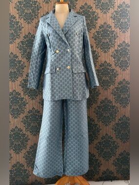 Gucci Light Blue GG Monogram Jacket with Gold Star Label